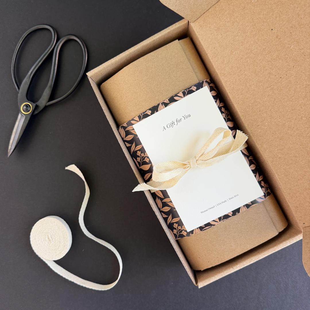 Hazelmade gift wrap with custom wrapping paper and gift note