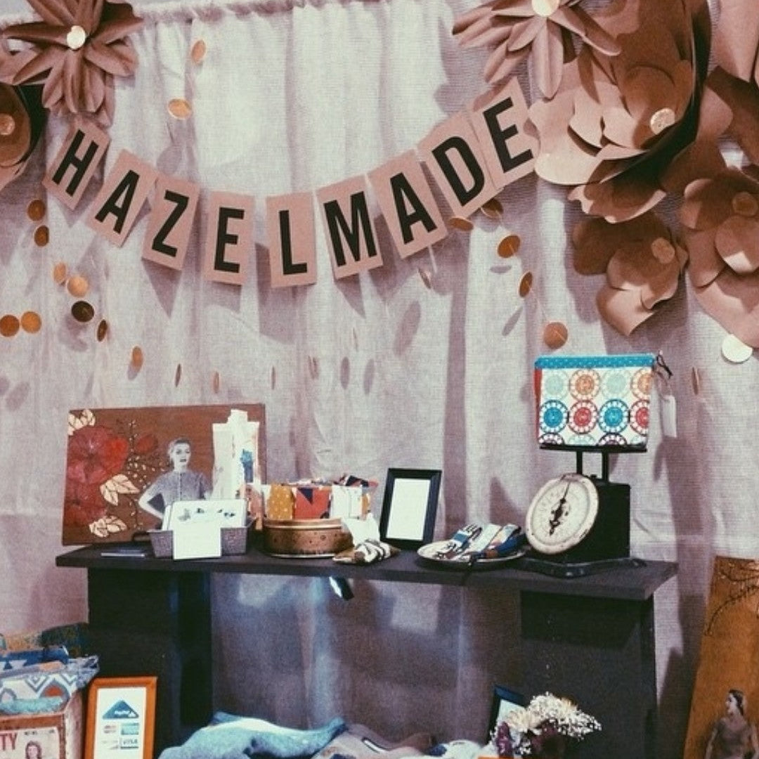An old Hazelmade pop-up display at a trade show market