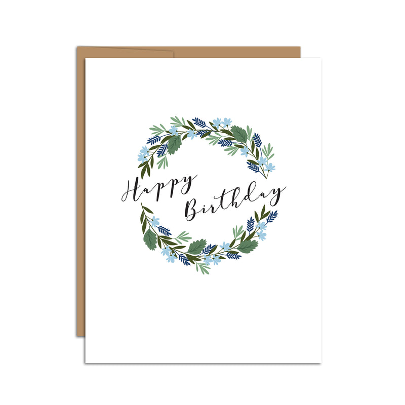 "Happy Birthday" Blue Bouquet Wreath Greeting Card