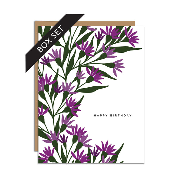 BOX SET OF 8 - "Happy Birthday" Tall Ironweed Greeting Cards