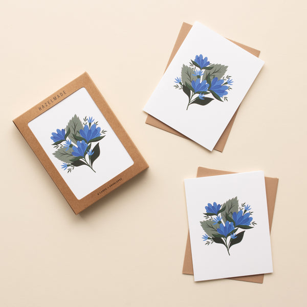 BOX SET OF 8 - Blue Gentian Greeting Cards