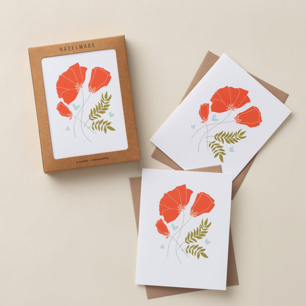 BOX SET OF 8 - Poppies + Wheat Greeting Cards