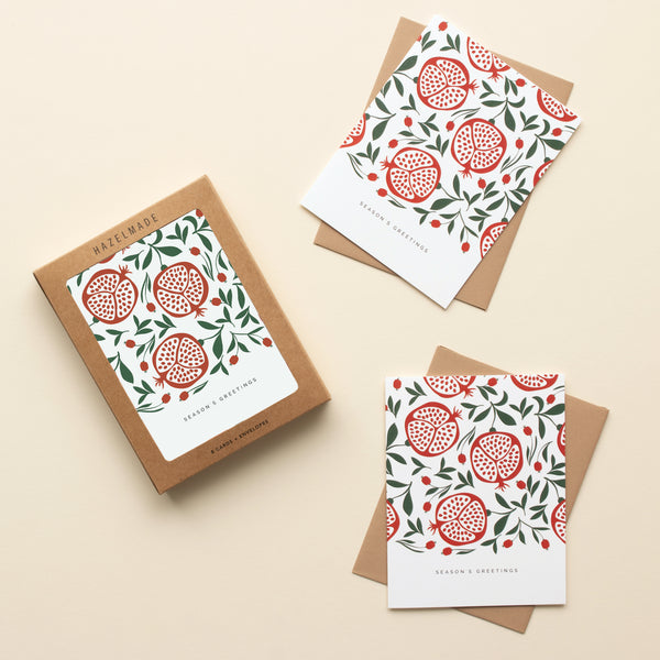 BOX SET OF 8 - "Season's Greetings" Pomegranates Greeting Cards