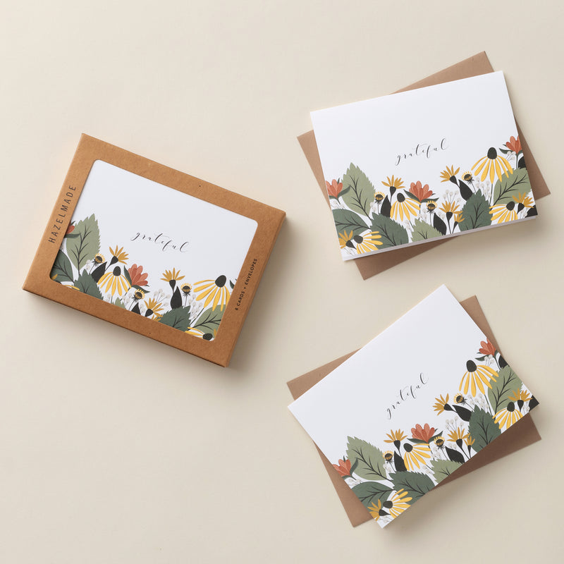 BOX SET OF 8 - "Grateful" Fall Florals Greeting Cards