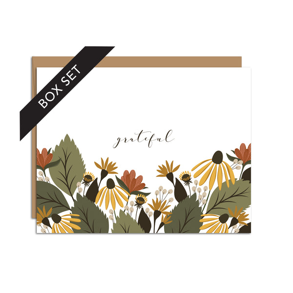 BOX SET OF 8 - "Grateful" Fall Florals Greeting Cards