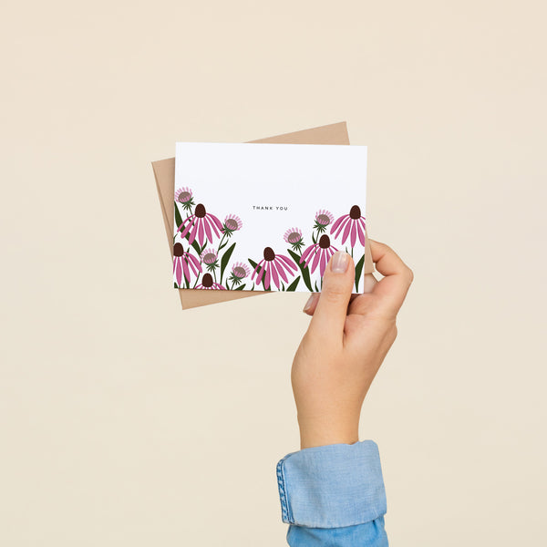 BOX SET OF 8 - "Thank You" Echinacea Greeting Cards