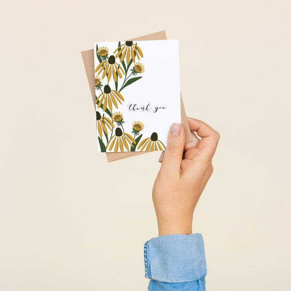 BOX SET OF 8 - "Thank You" Golden Coneflower Greeting Cards