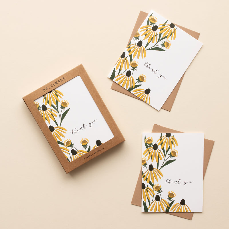 BOX SET OF 8 - "Thank You" Golden Coneflower Greeting Cards