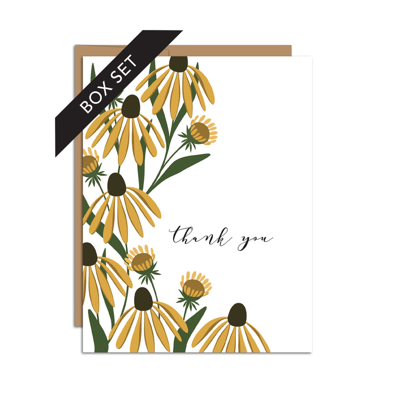 BOX SET OF 8 - "Thank You" Golden Coneflower Greeting Cards