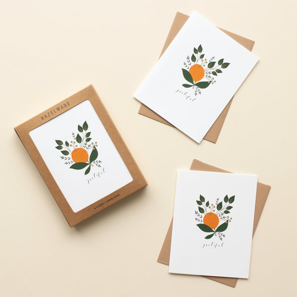 BOX SET OF 8 - Winter Citrus "Grateful" Greeting Cards