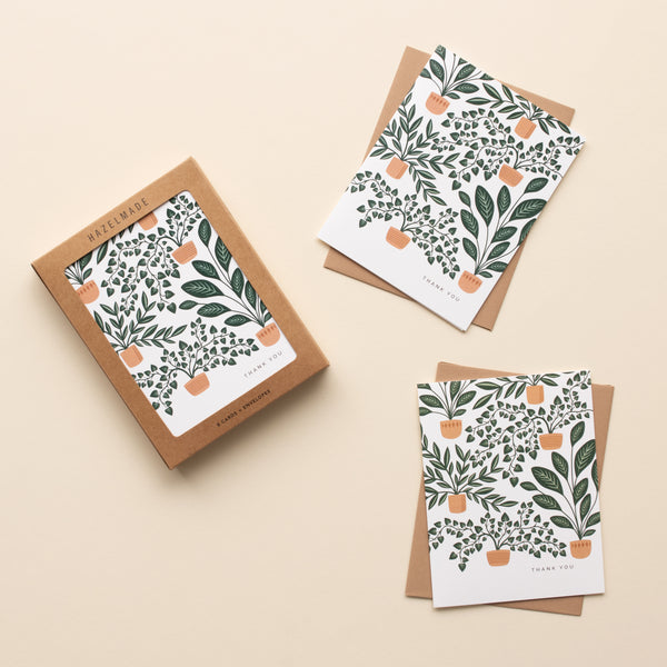 BOX SET OF 8 - "Thank You" Houseplants Pattern Greeting Cards