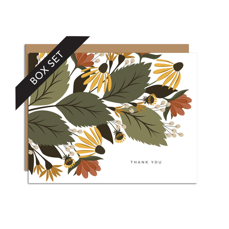 BOX SET OF 8 - "Thank You" Fall Florals Greeting Cards