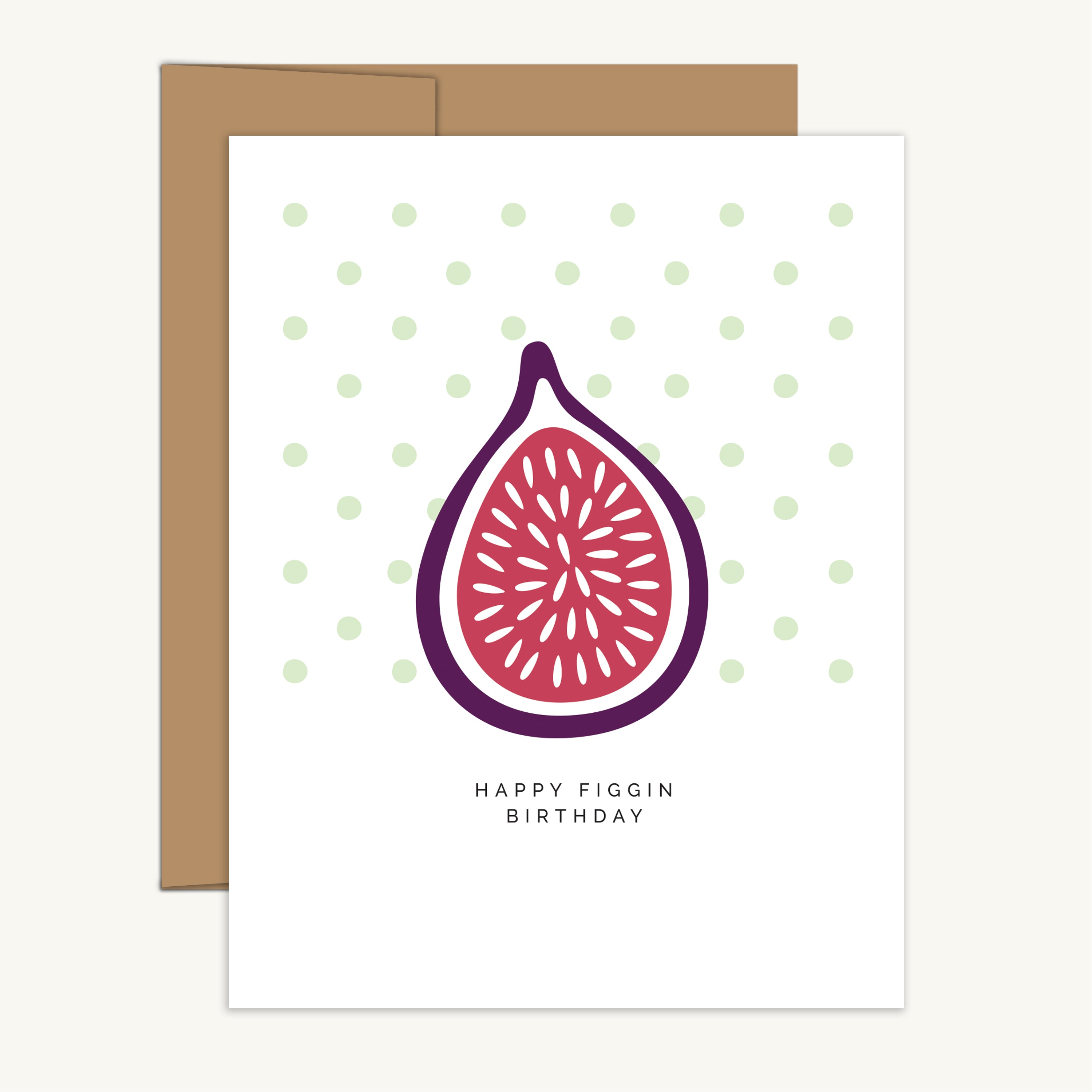 Happy Figgin Birthday Greeting Card with kraft envelope featuring a hand-illustrated fig design