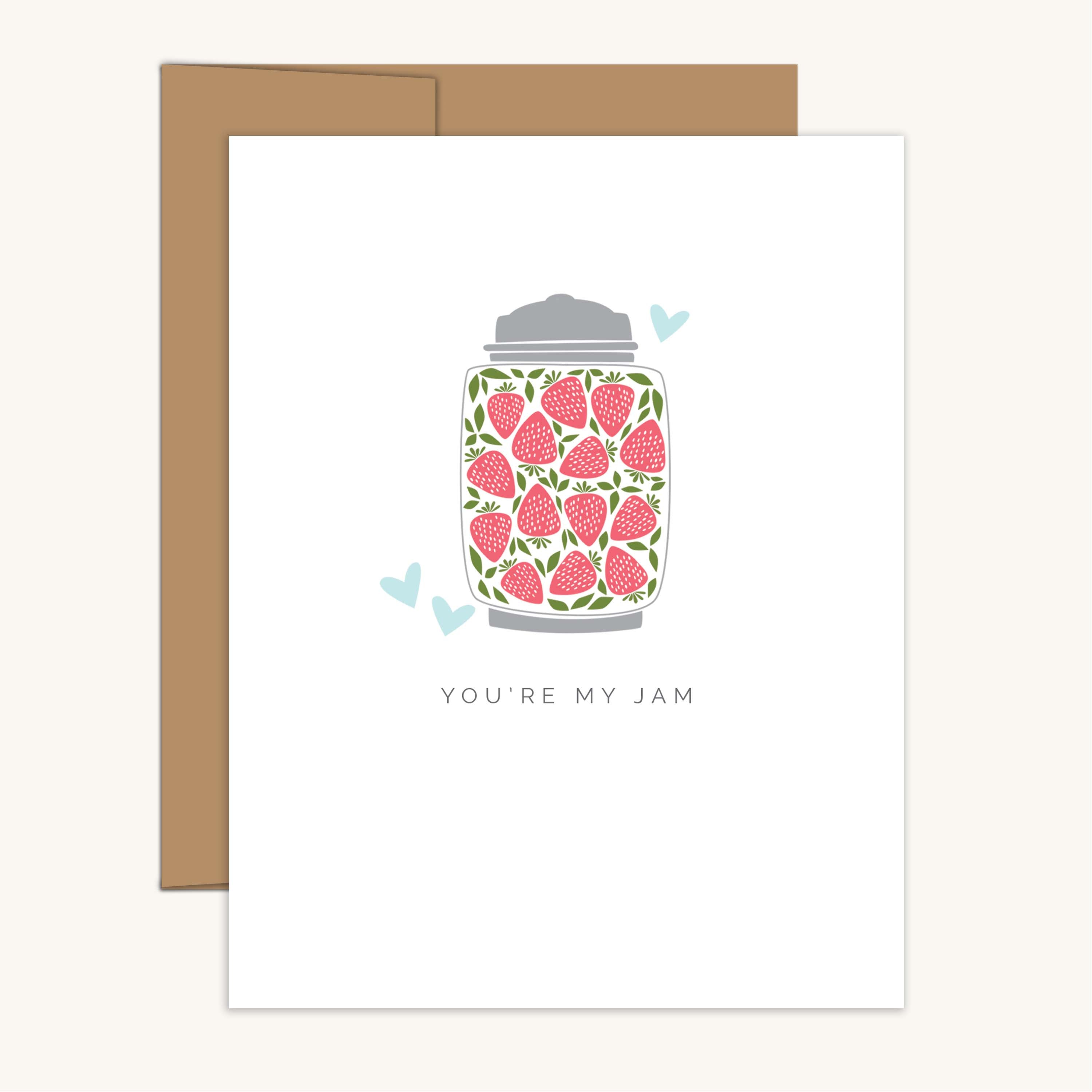 You're My Jam Greeting Card with kraft envelope featuring a hand-illustrated jar of jam design