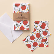 Tomatoes Mini Note Cards set with white envelope and wrap band shown on a neutral background