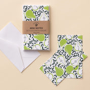 Pears Mini Note Cards set with white envelope and wrap band  shown on a neutral background