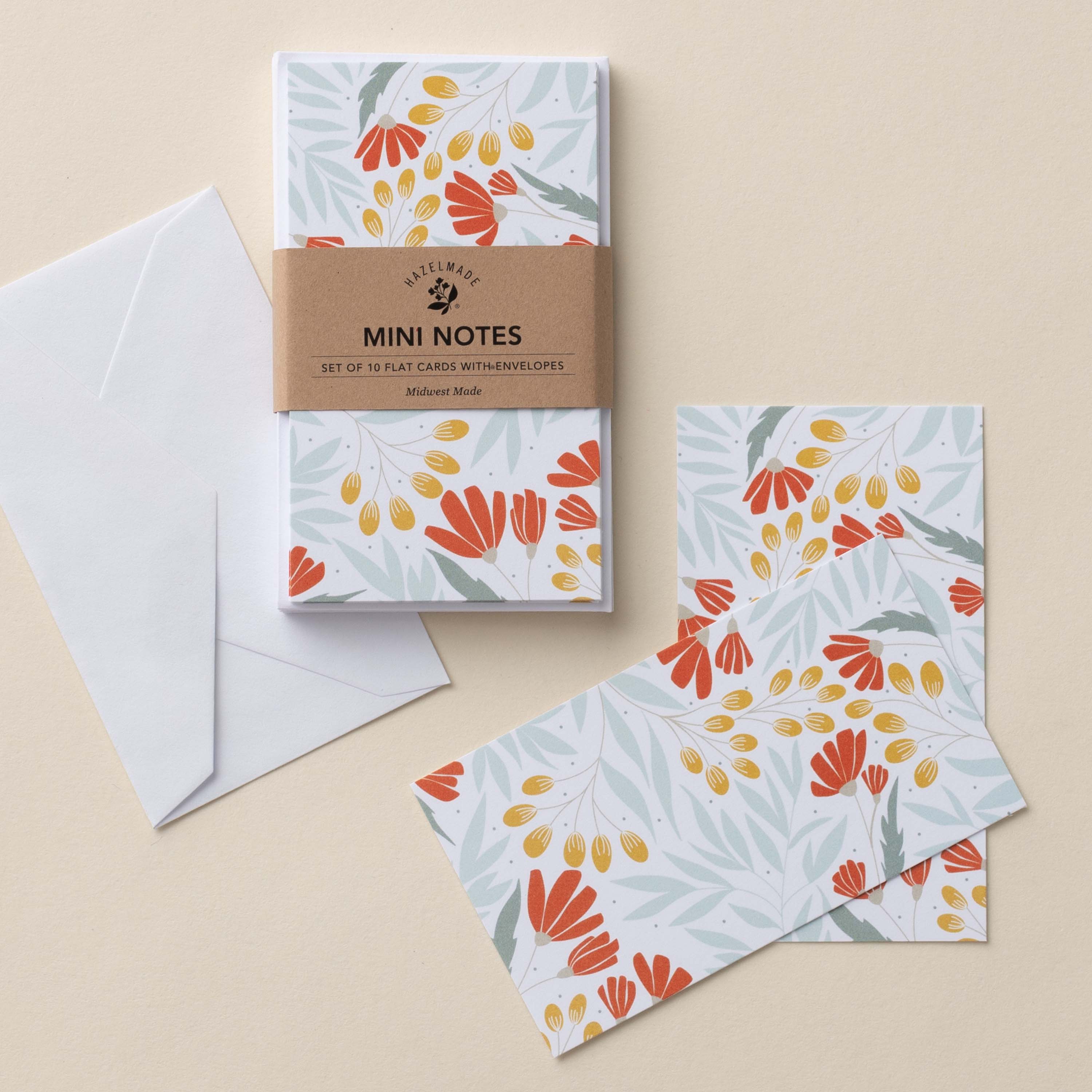 Paris Fields Mini Note Cards set with white envelope and wrap band shown on a neutral background