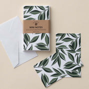 Aster Leaves Mini Note Cards set with white envelope and wrap band shown on a neutral background