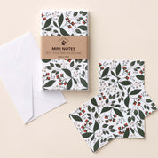 Winterberry Mini Note Cards set with white envelope and wrap band shown on a neutral background