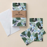 Blue Bouquet Mini Note Cards set with white envelope and wrap band shown on a neutral background