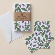Blackberry Vines Mini Note Cards set with white envelope and wrap band shown on a neutral background