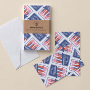 Sardines Mini Note Cards set with white envelope and wrap band shown on a neutral background