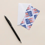 Sardines Mini Note Card with white envelope beside a black pen on a neutral background