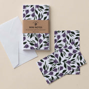Tulips Mini Note Cards set with white envelope and wrap band shown on a neutral background