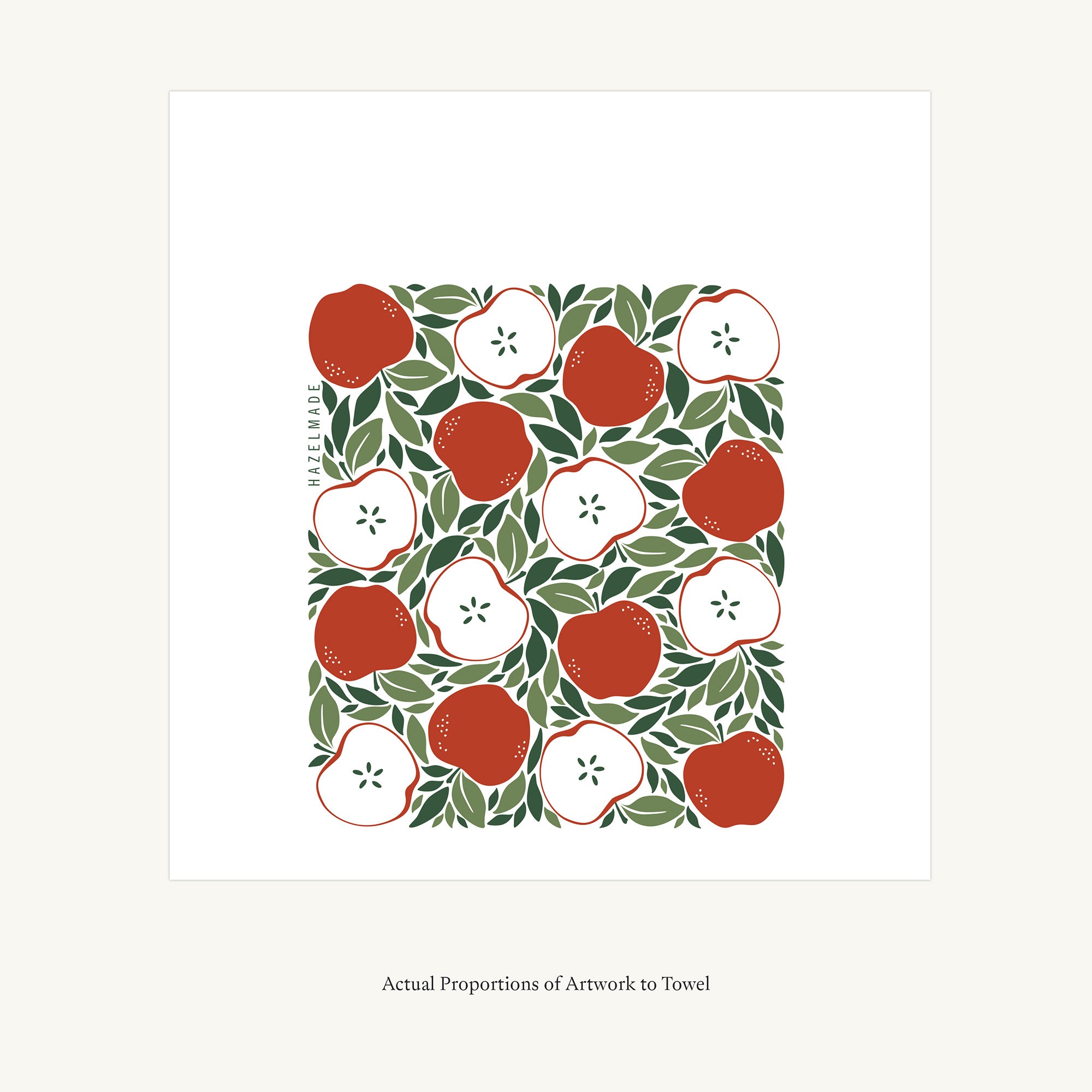 Flat view of the Harvest Apples Tea Towel showing the full hand-illustrated apple design and overall design proportions