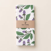 Folded Blackberry Vines Tea Towel with wrap band and hand-illustrated blackberry vine design