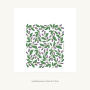 Flat view of the Blackberry Vines Tea Towel showing the full hand-illustrated blackberry vine design and overall design proportions