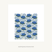 Flat view of the Blue Gentian Tea Towel showing the full hand-illustrated blue floral design and overall design proportions