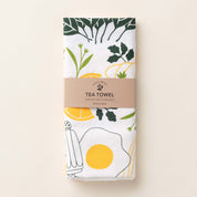 Folded Breakfast Diner Tea Towel with wrap band and hand-illustrated breakfast food design