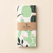 Folded Cactus Tea Towel with wrap band and hand-illustrated cactus design