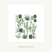 Flat view of the Cactus Tea Towel showing the full hand-illustrated cactus design and overall design proportions