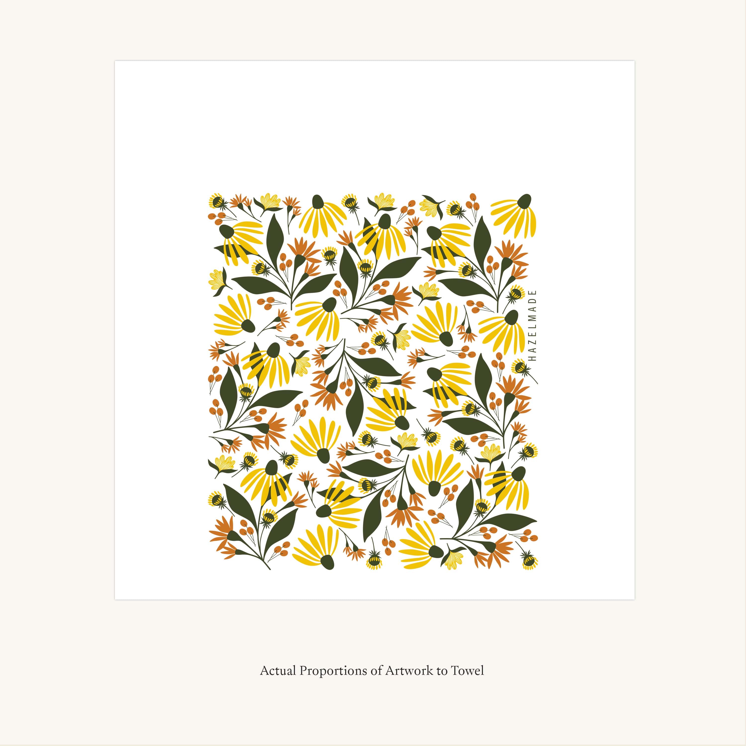Flat view of the Fall Florals Tea Towel showing the full hand-illustrated floral design and overall design proportions