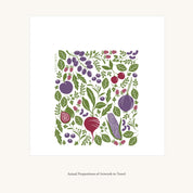 Flat view of the Purple Farmers Market Tea Towel showing the full hand-illustrated vegetable design and overall design proportions