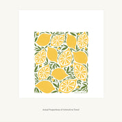 Flat view of the Lemon Tea Towel showing the full hand-illustrated lemon design and overall design proportions