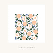 Flat view of the Peaches Tea Towel showing the full hand-illustrated peach design and overall design proportions
