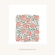 Flat view of the Pomegranates Tea Towel showing the full hand-illustrated pomegranate design and overall design proportions