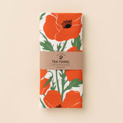Folded Poppies Tea Towel with wrap band and hand-illustrated poppy design