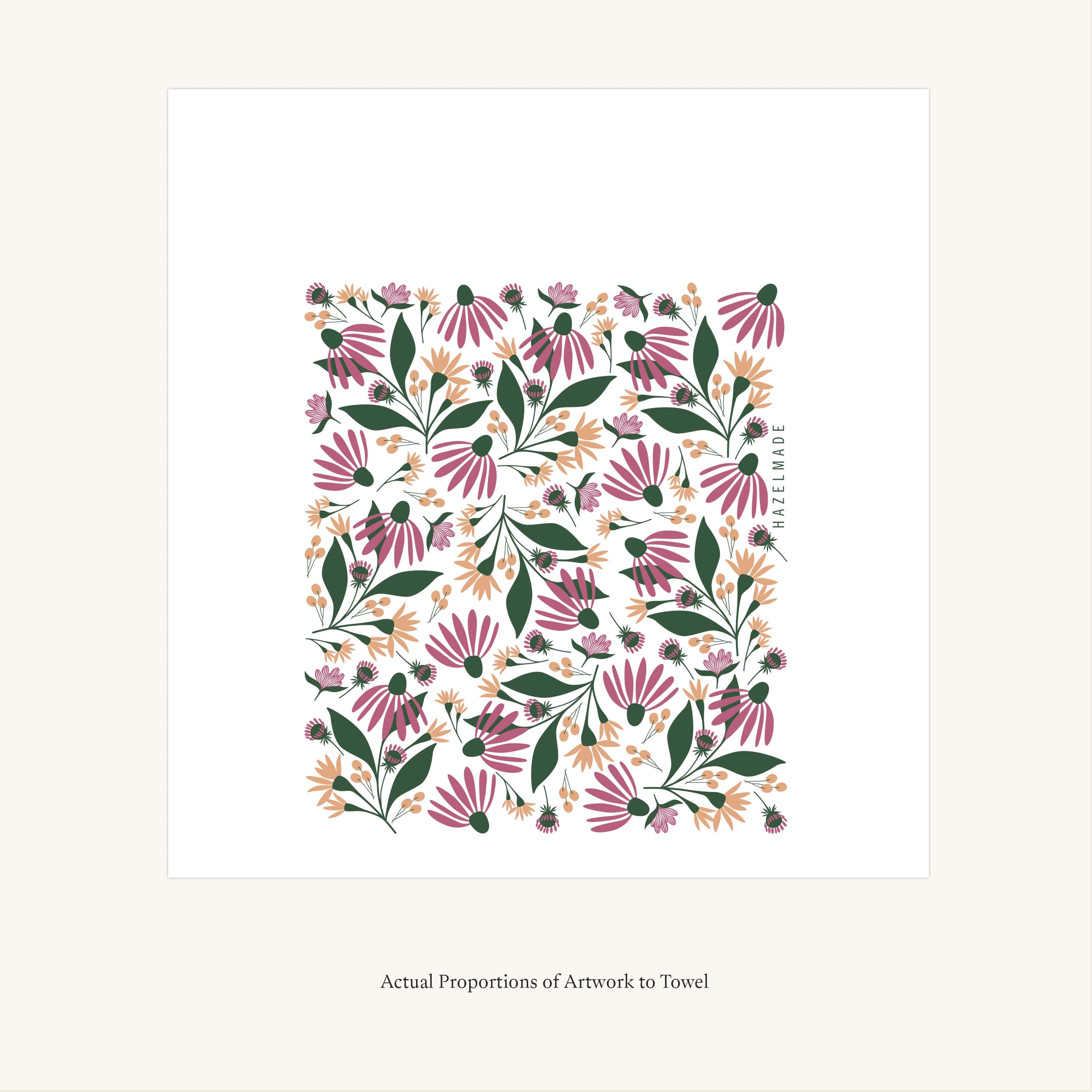 Flat view of the Spring Florals Tea Towel showing the full hand-illustrated floral pattern and overall design proportions