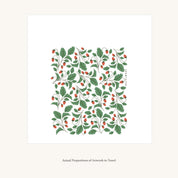 Flat view of the Wild Strawberries Tea Towel showing the full hand-illustrated wild strawberry design and overall design proportions