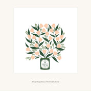 Flat view of the Tea Tin Bouquet Tea Towel showing the full hand-illustrated floral tea tin design and overall design proportions