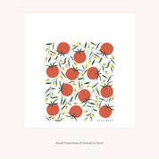 Flat view of the Tomatoes Tea Towel showing the full hand-illustrated tomato design and overall design proportions