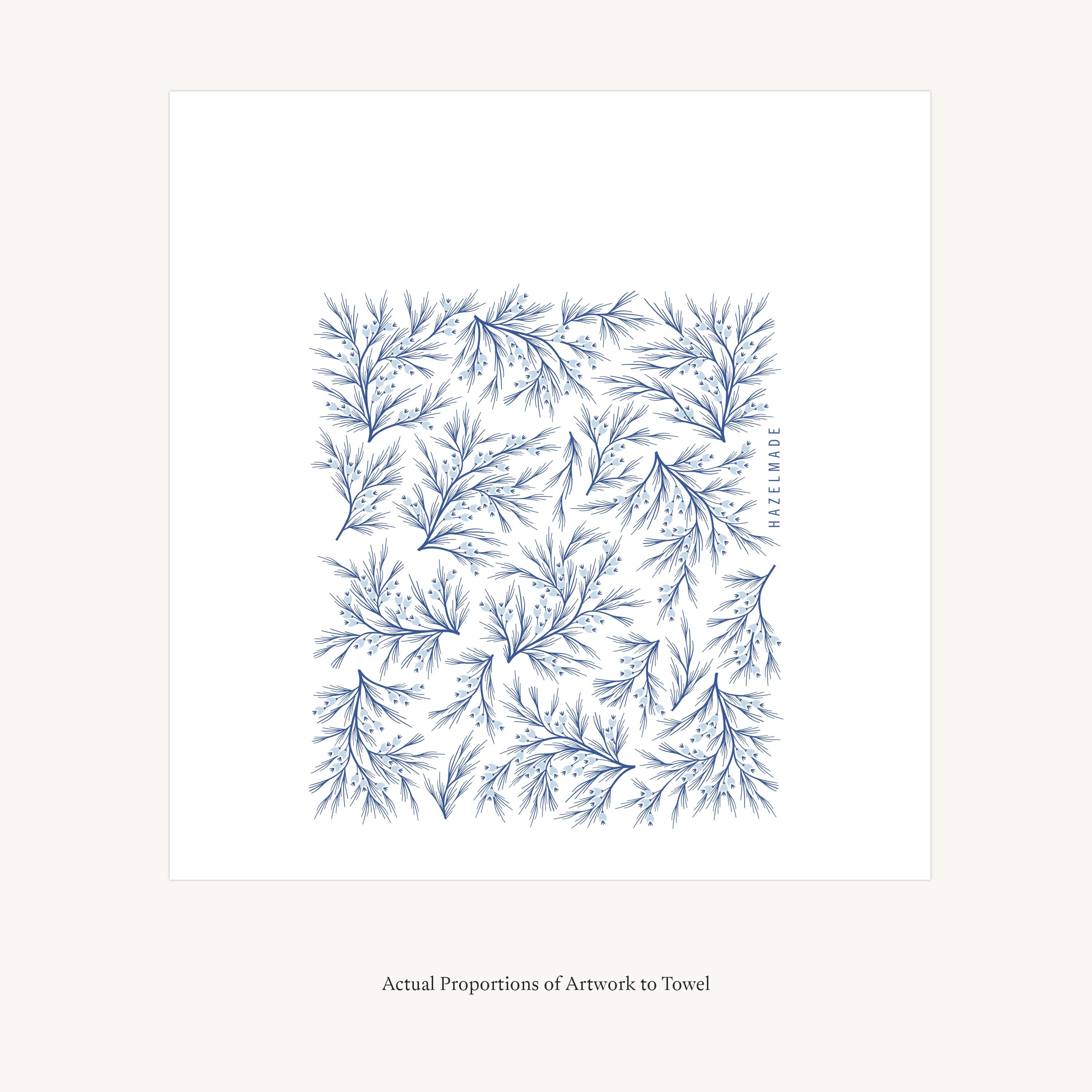 Flat view of the Winter Branch Tea Towel showing the full hand-illustrated winter branch design and overall design proportions