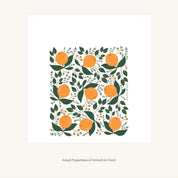 Flat view of the Winter Citrus Tea Towel showing the full hand-illustrated citrus design and overall design proportions