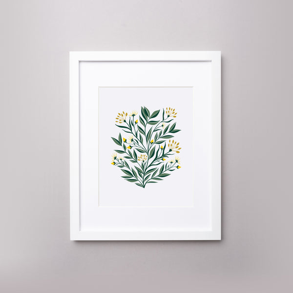 Giclee archival 8” by 10” art print with an illustration of a yellow bouquet.