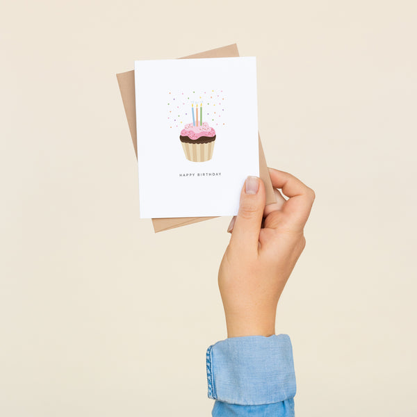 BOX SET OF 8 - "Happy Birthday" Cupcake Greeting Cards