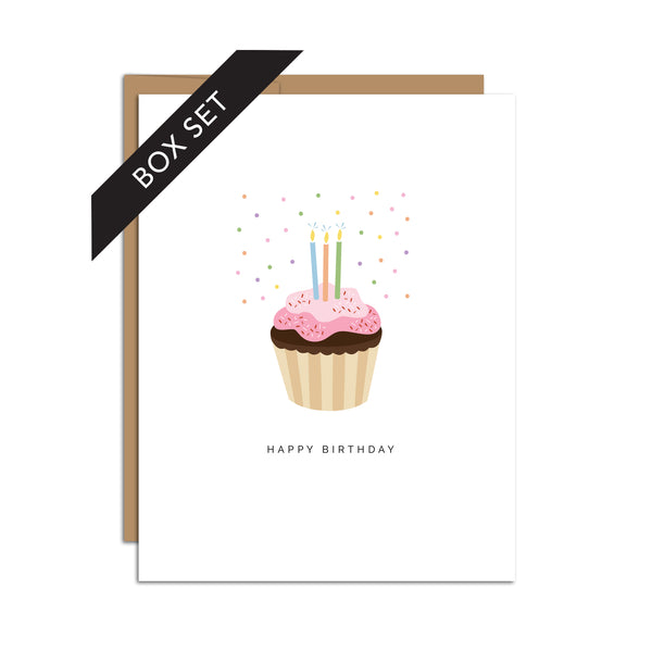 BOX SET OF 8 - "Happy Birthday" Cupcake Greeting Cards